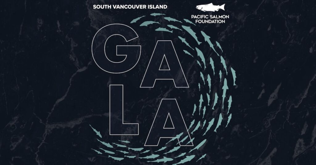 Graphic design featuring the word 'GALA' with stylized fish silhouettes and the Pacific Salmon Foundation logo.