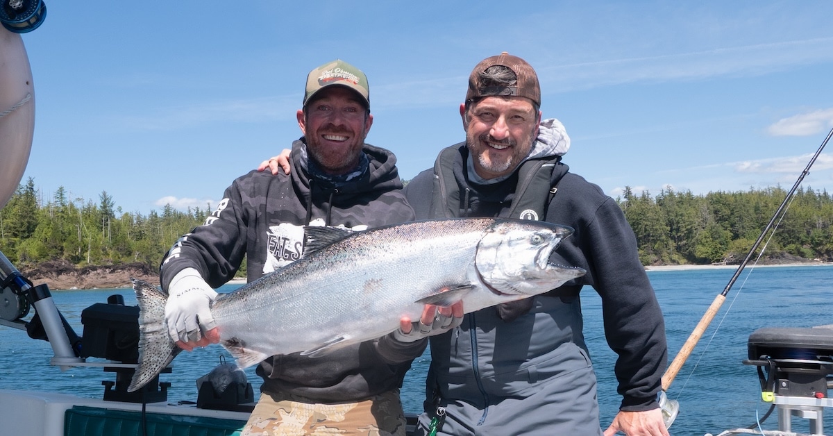 Adrian O'Connor of Reel Obsession Sport Fishing holding a massive Chinook salmon caught during the Zeballos fishing derby.