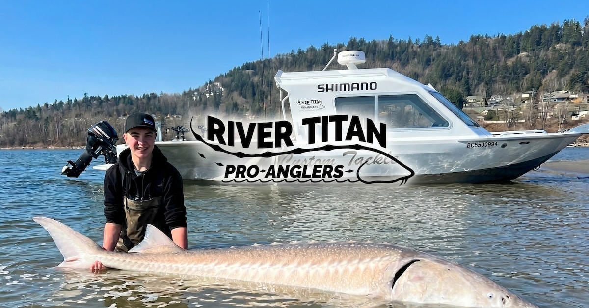 River Titan Pro Anglers custom jet boat guiding a Fraser River sturgeon fishing charter in British Columbia River Titan Pro Anglers custom jet boat guiding a Fraser River sturgeon fishing charter in British Columbia