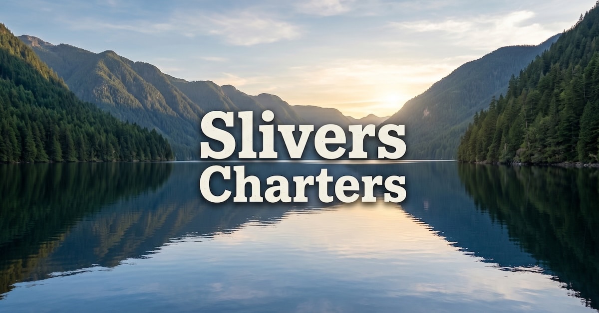 Silvers Charters Logo on scenic view of Port Alberni Inlet