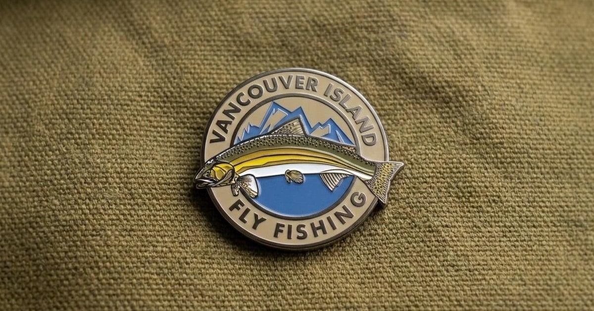 Vancouver Island fly fishing guide logo on pin