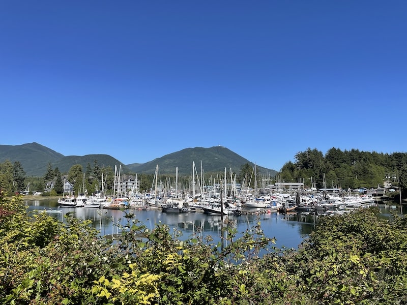 Quiet Comfort: Pacific Rim Motel in Ucluelet Scenic view of Ucluelet Small Craft Harbour and boat slips minutes from Pacific Rim Motel.